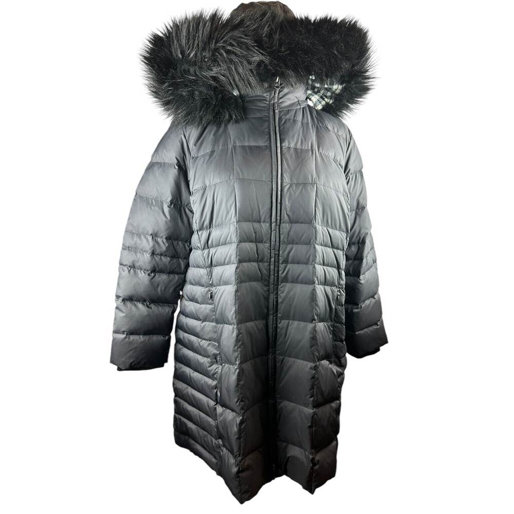 Talbots Faux Fur Hooded Down Puffer Coat Black Full Zip Plus Size 3XP 3X Petite - Picture 4 of 14